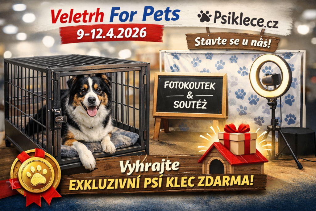 Psí klec a fotokoutek od Psiklece.cz na veletrhu For Pets 9-12.4.2026, možnost soutěže o exkluzivní psí klec zdarma